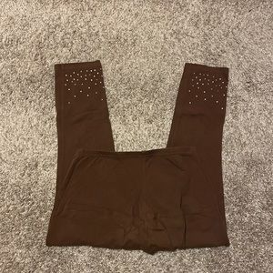 Girls Brown Jeweled Leggings 14/16